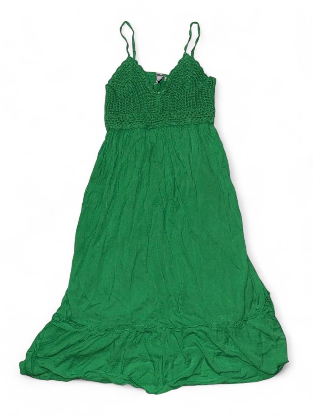 Charlotte Russe Green Crochet Bodice Maxi Dress with Spaghetti Straps